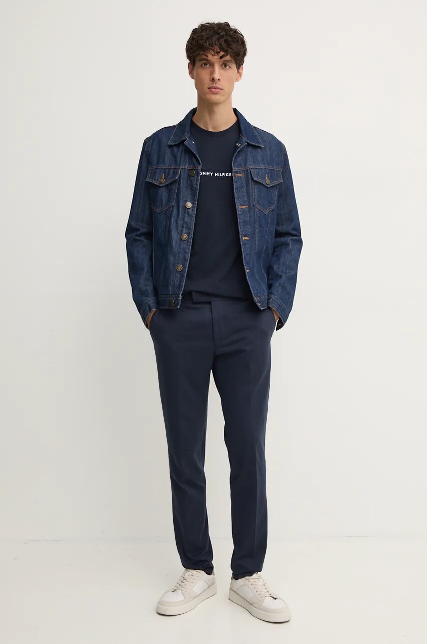Бавовняна футболка Tommy Hilfiger чоловіча колір синій з аплікацією MW0MW36498