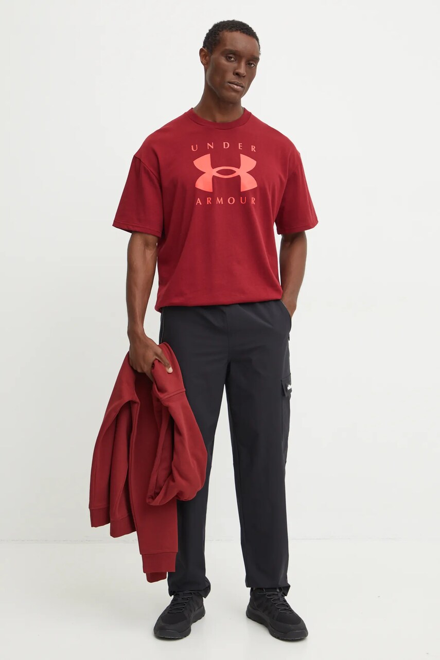 Футболка Under Armour HW Branded чоловіча колір бордовий з принтом 1389146