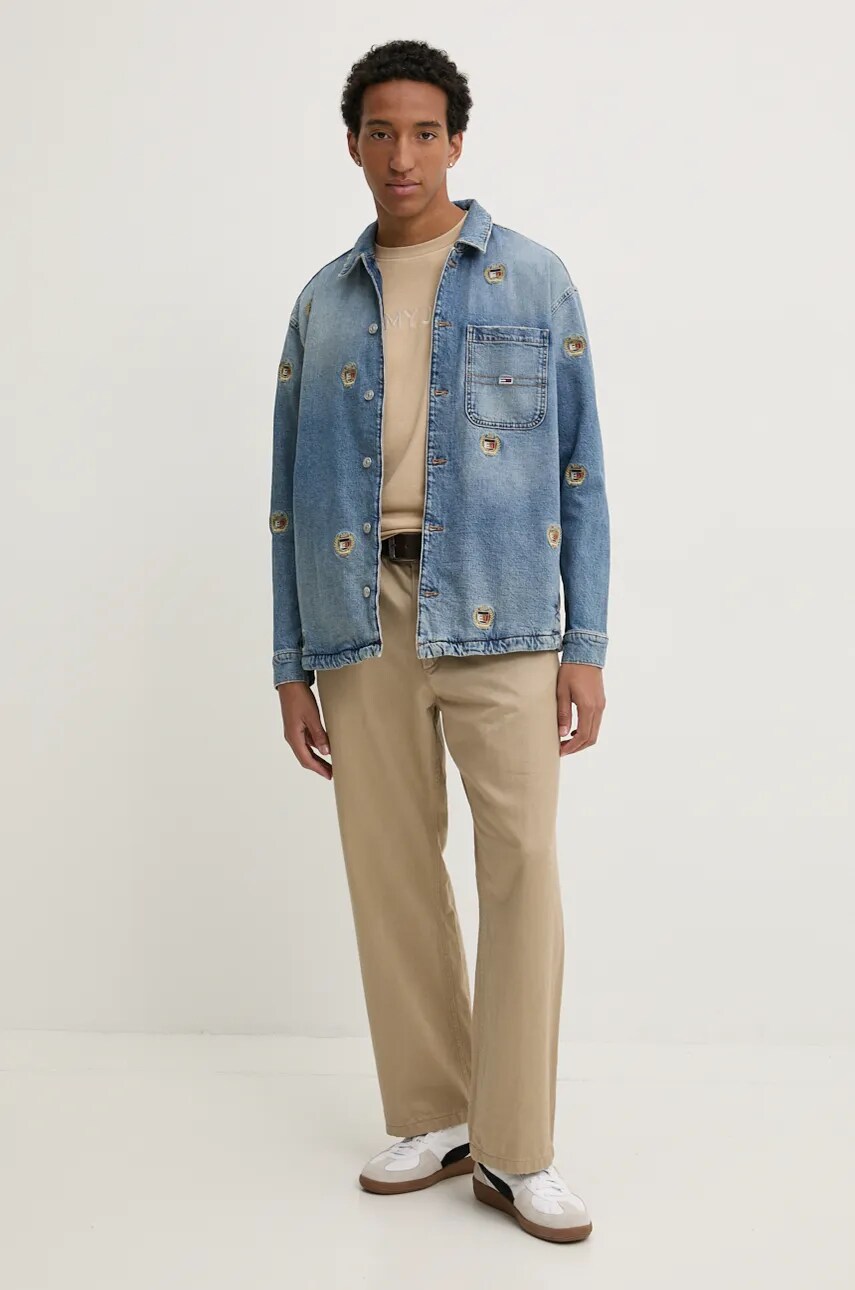 Бавовняна футболка Tommy Jeans чоловіча колір коричневий з аплікацією DM0DM20754