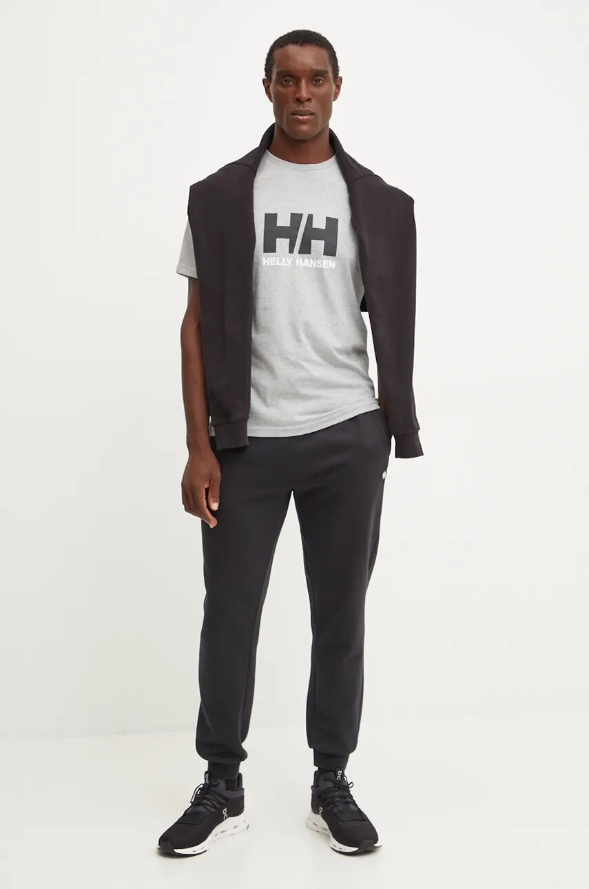 Бавовняна футболка Helly Hansen HH LOGO чоловіча колір сірий з принтом 30396