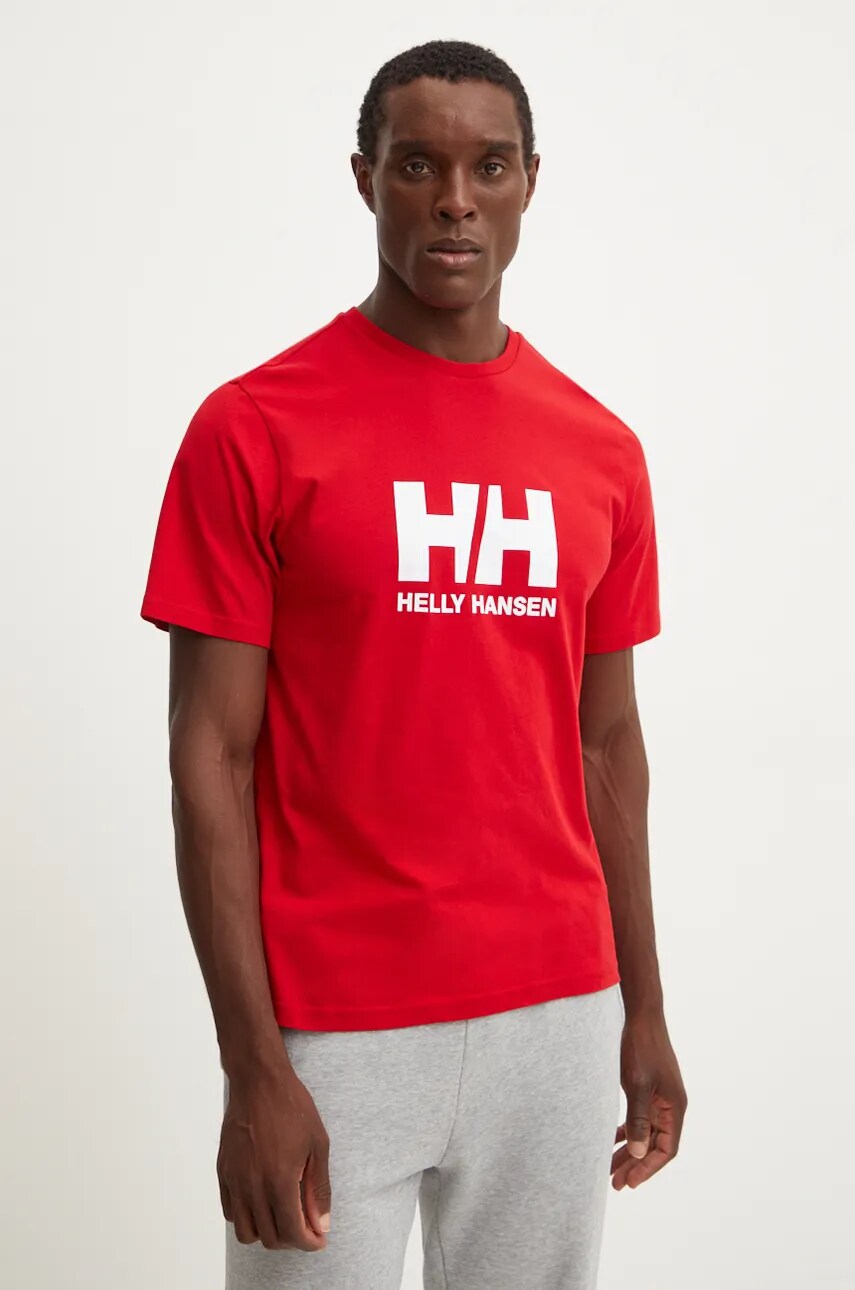 Бавовняна футболка Helly Hansen HH LOGO чоловіча колір червоний з принтом 30396