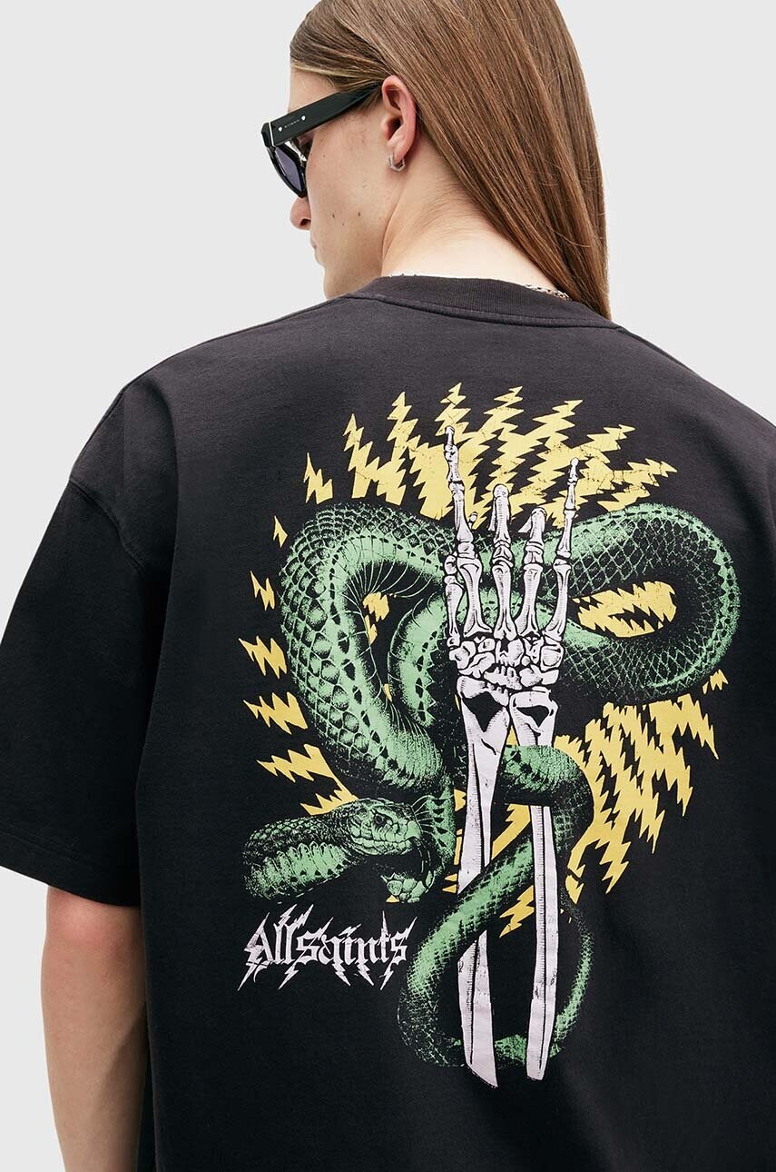 Бавовняна футболка AllSaints KRAIT SS CREW чоловіча колір чорний з принтом M018PB