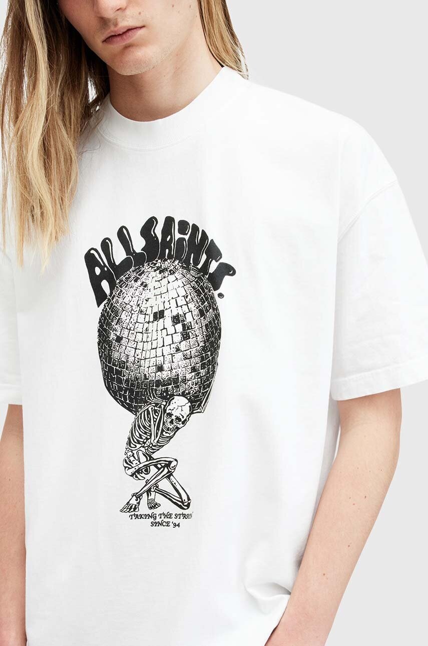 Бавовняна футболка AllSaints BURDEN чоловіча колір білий з принтом M021PB