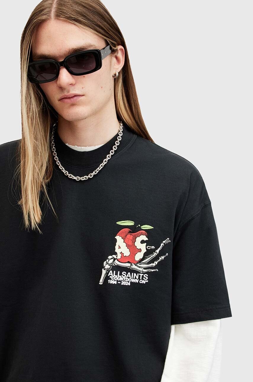 Бавовняна футболка AllSaints TEMPTER чоловіча колір чорний з принтом M026PB