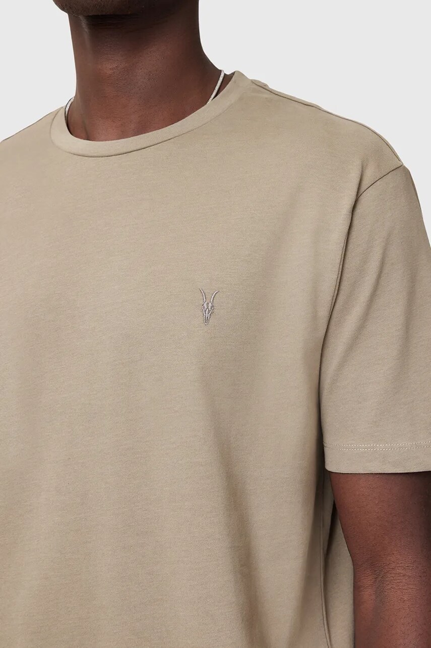 Бавовняна футболка AllSaints BRACE чоловіча колір бежевий однотонна M030JB