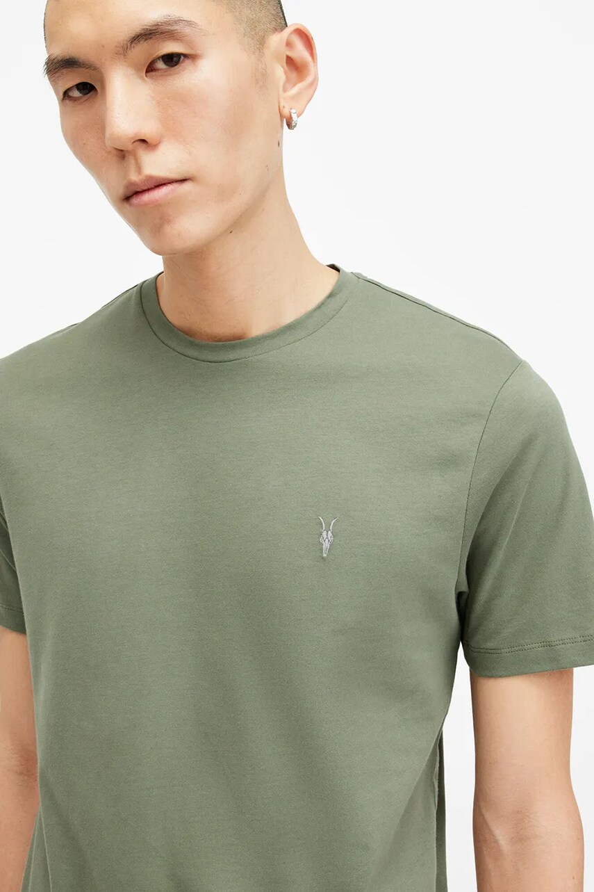 Бавовняна футболка AllSaints BRACE чоловічий колір зелений однотонний M030JB