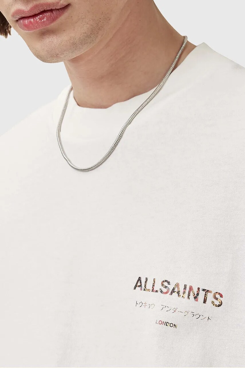 Бавовняна футболка AllSaints UNDERGROUND чоловіча колір білий з принтом M071PB