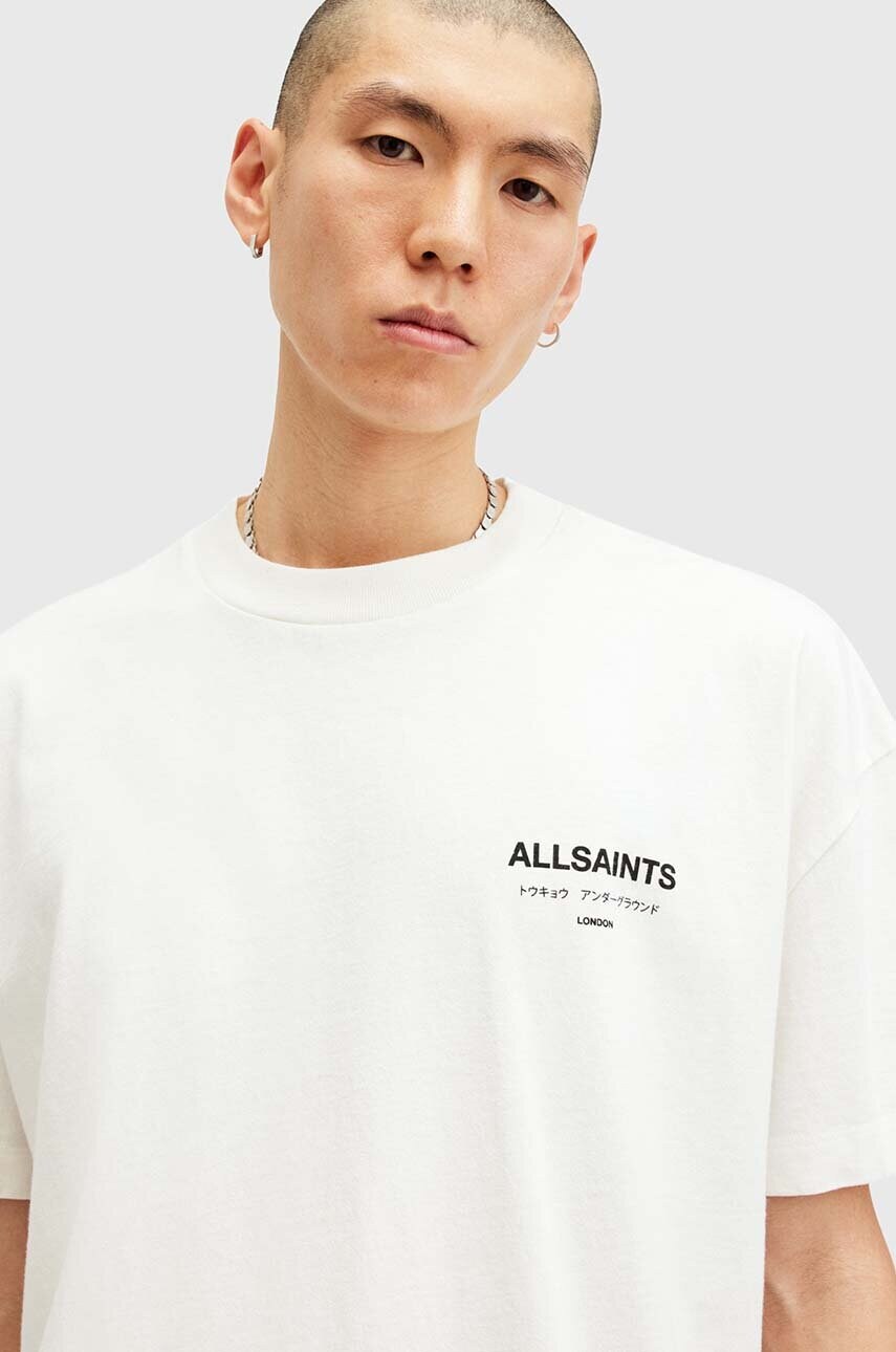 Бавовняна футболка AllSaints UNDERGROUND чоловіча колір білий з принтом M071PB