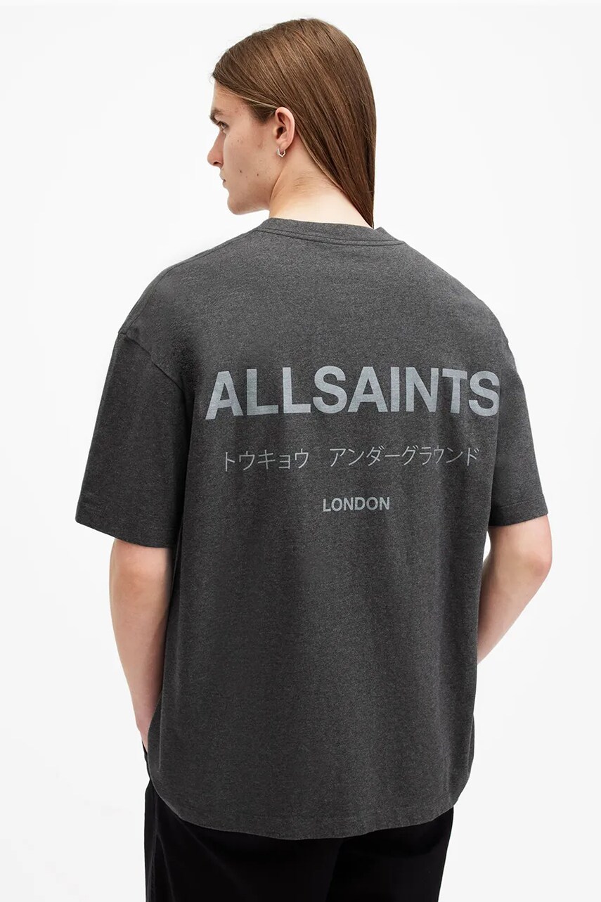 Бавовняна футболка AllSaints UNDERGROUND чоловіча колір сірий з принтом M071PB
