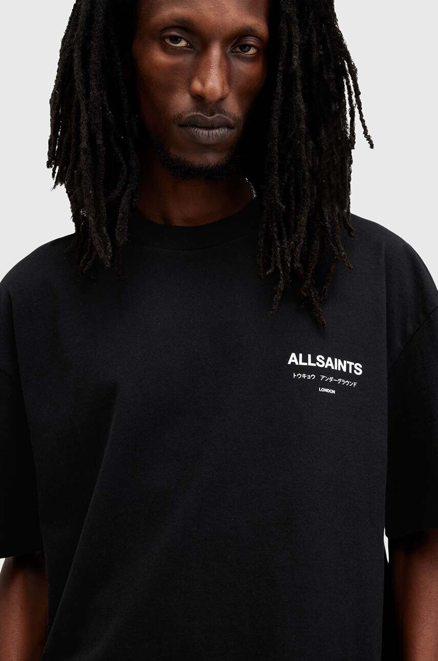 Бавовняна футболка AllSaints UNDERGROUND чоловіча колір чорний з принтом M071PB