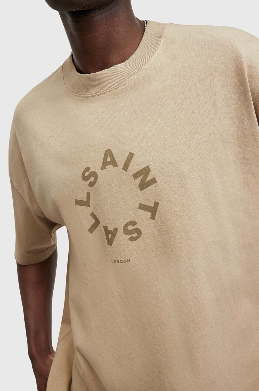 Бавовняна футболка AllSaints TIERRA SS CREW чоловіча колір бежевий з принтом M072PB