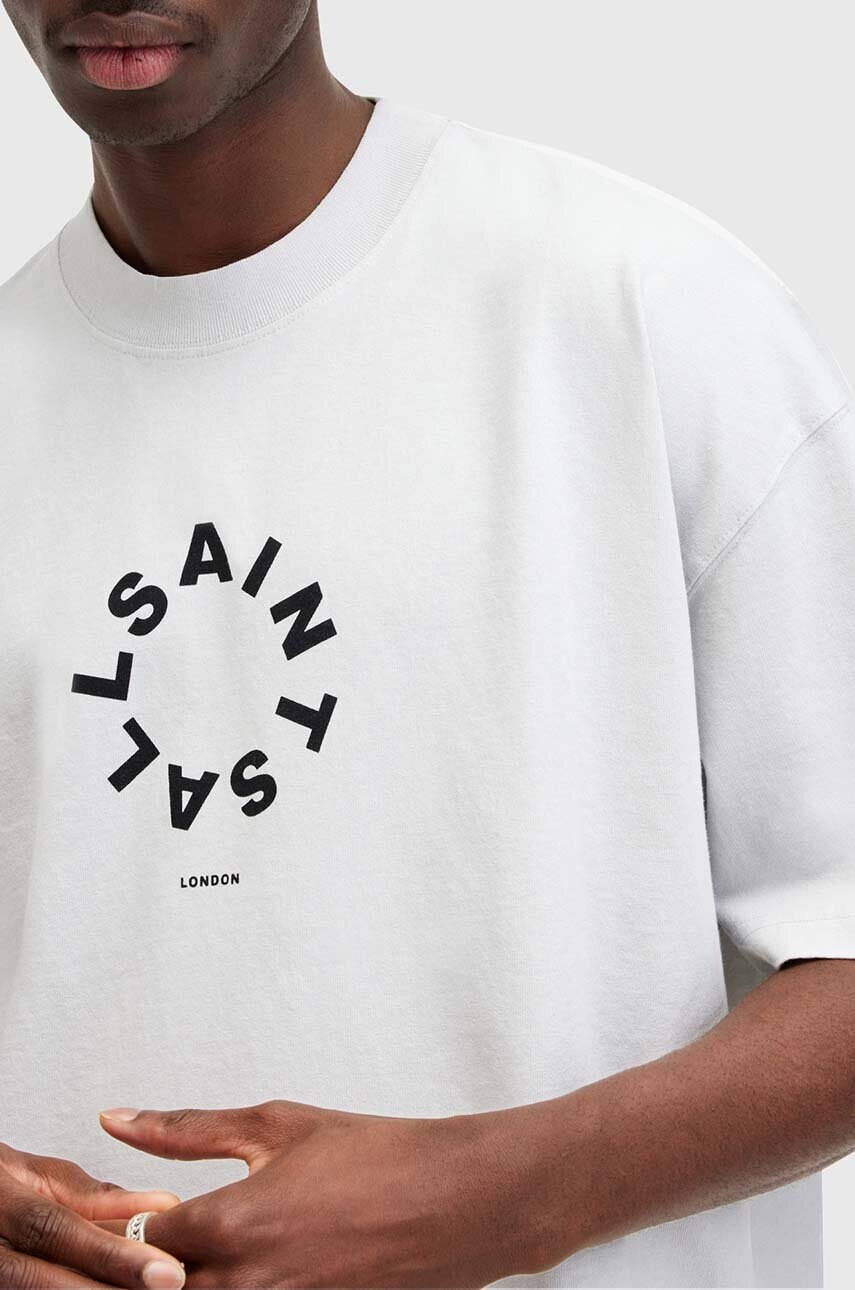Бавовняна футболка AllSaints TIERRA SS CREW чоловіча колір сірий з принтом M072PB