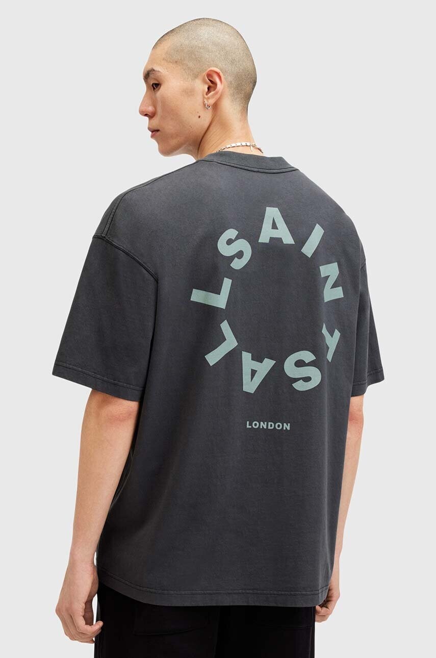 Бавовняна футболка AllSaints TIERRA SS CREW чоловіча колір синій з принтом M072PB