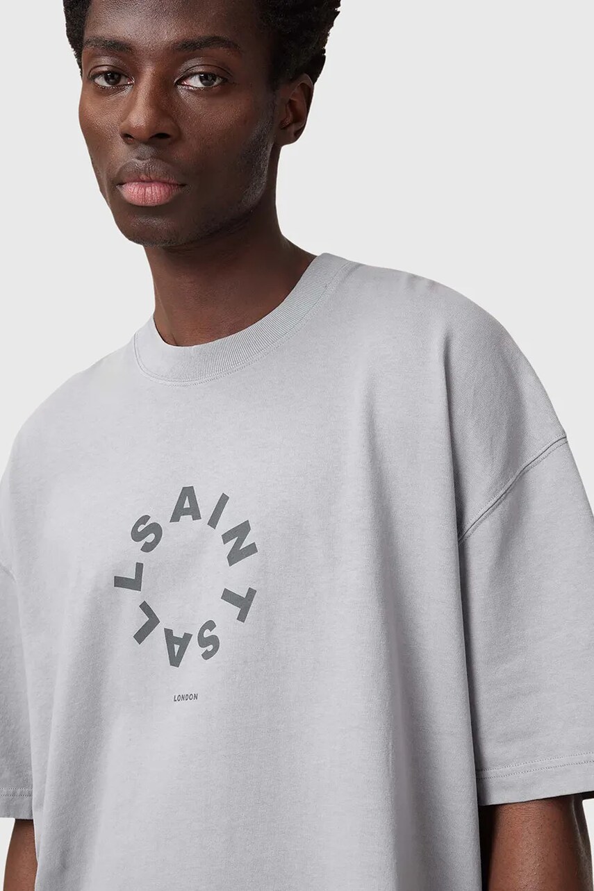 Бавовняна футболка AllSaints TIERRA SS CREW чоловіча колір сірий з принтом M072PB