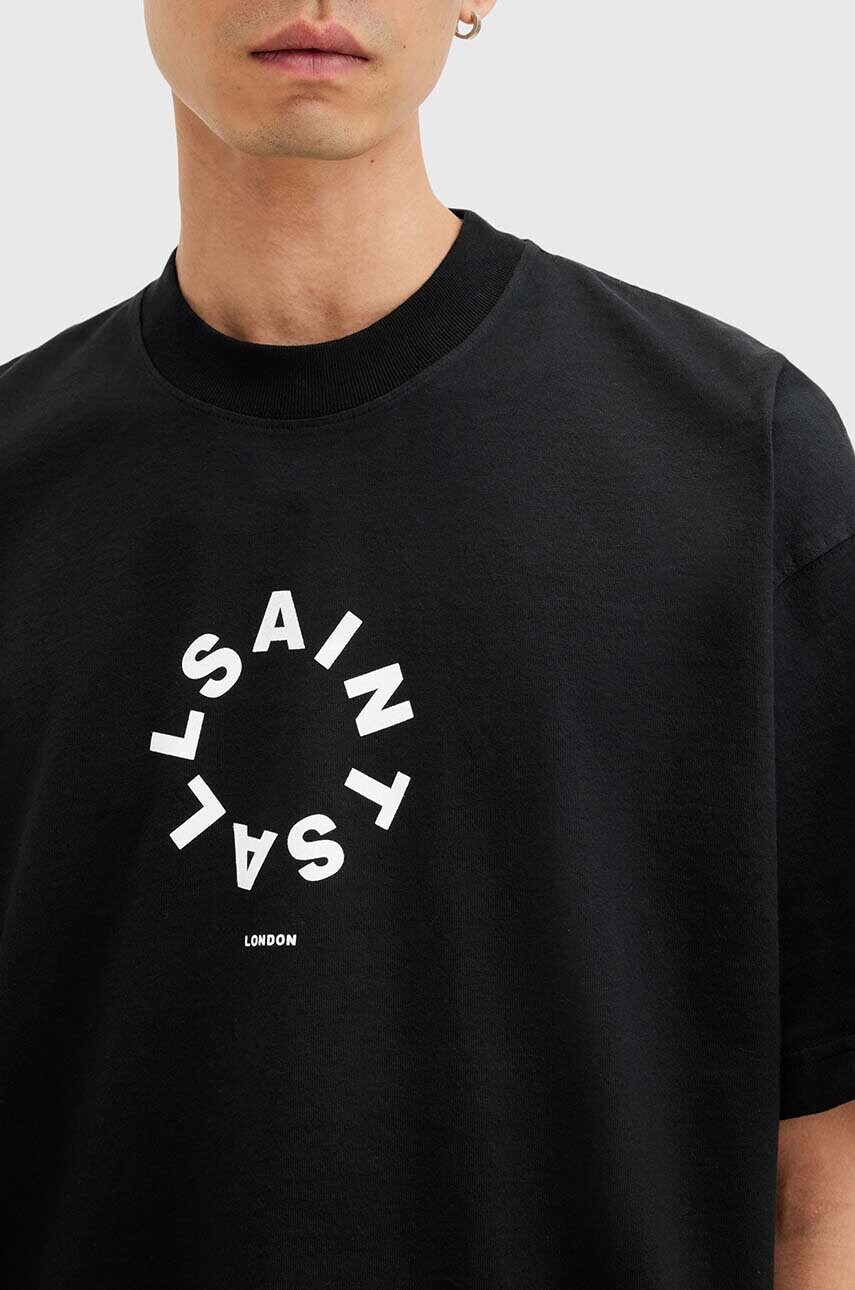 Бавовняна футболка AllSaints TIERRA SS CREW чоловіча колір чорний з принтом M072PB