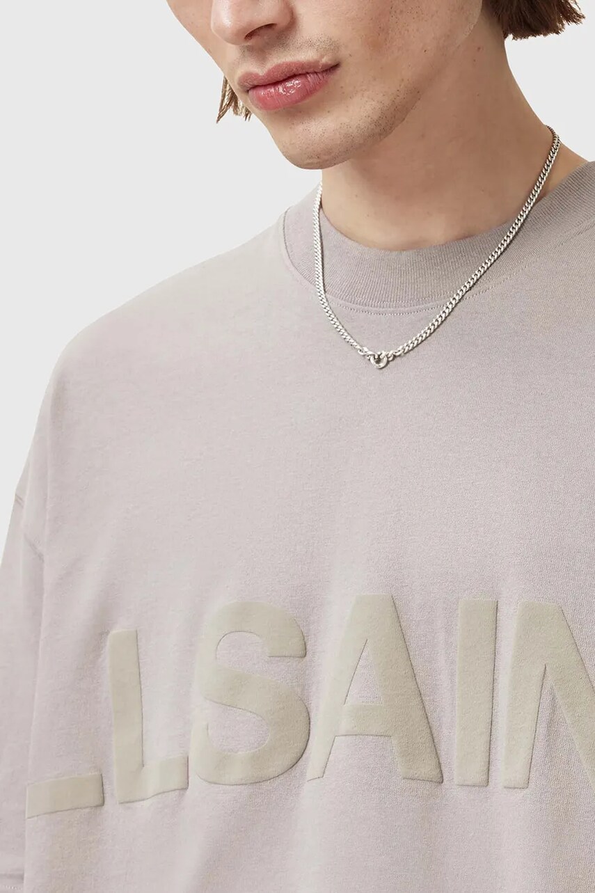 Бавовняна футболка AllSaints BIGGY чоловіча колір бежевий з принтом M088PB