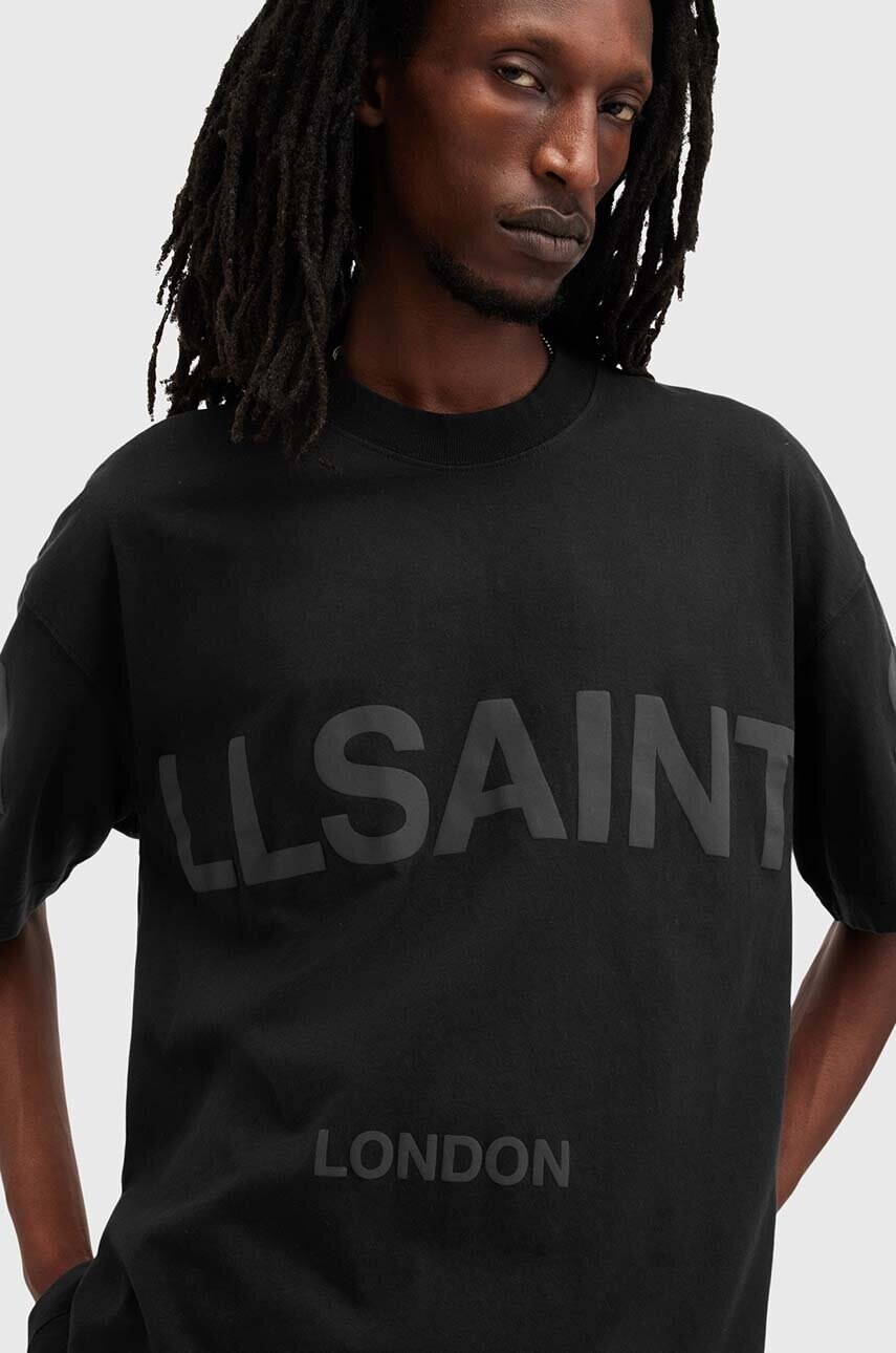 Бавовняна футболка AllSaints BIGGY чоловіча колір чорний з принтом M088PB