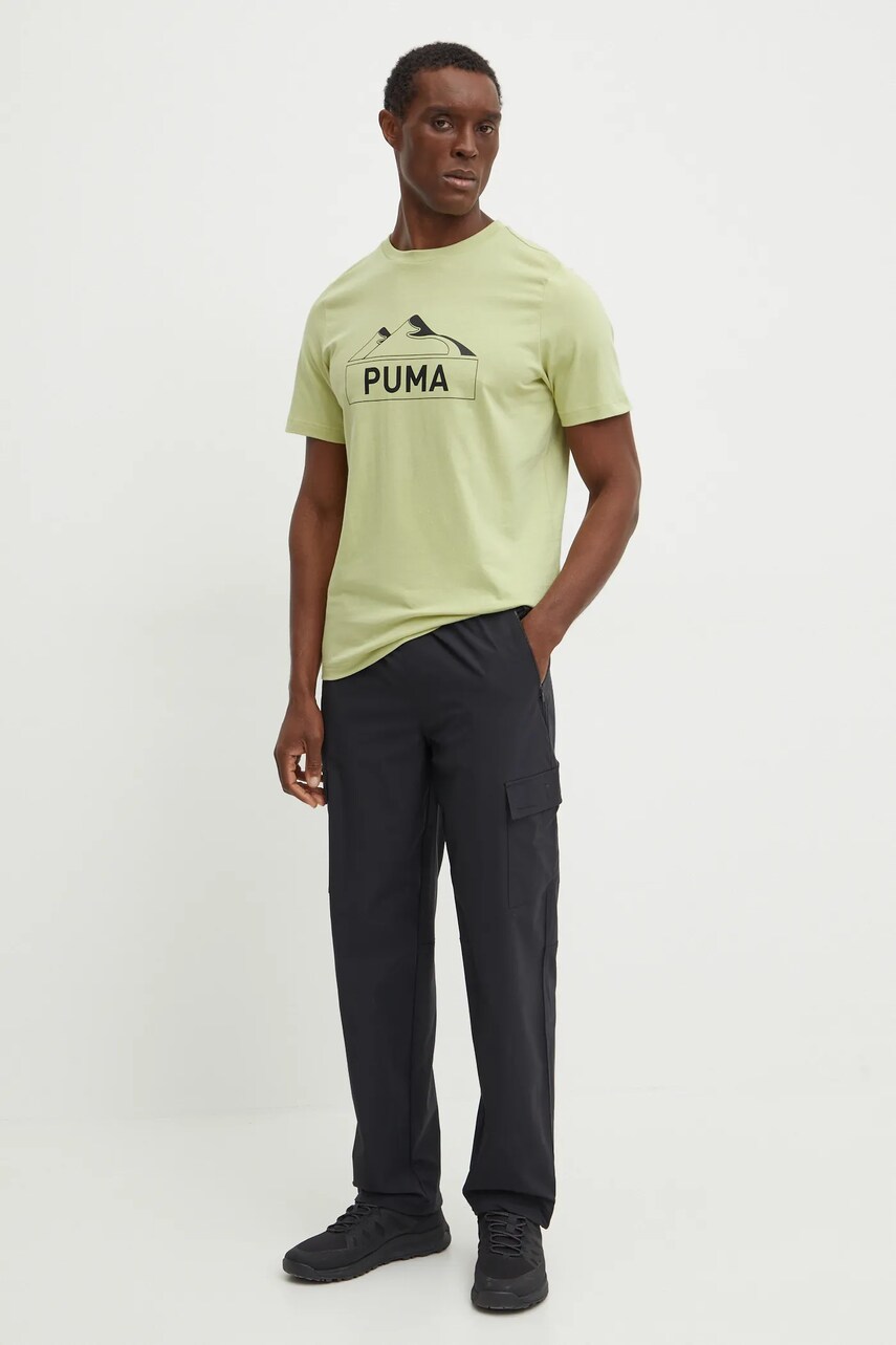 Бавовняна футболка Puma чоловіча колір зелений з принтом 681994