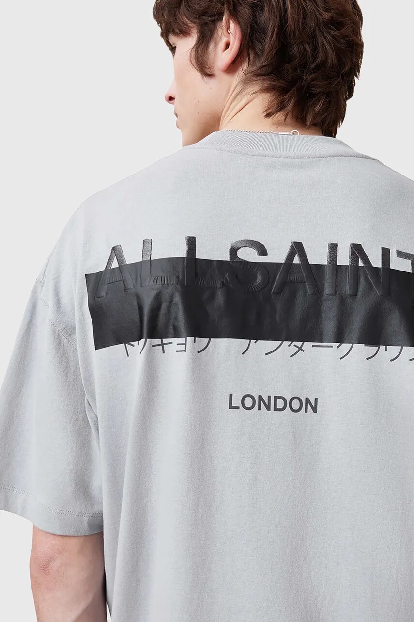 Бавовняна футболка AllSaints REDACT SS CREW чоловіча колір сірий з принтом M002PC