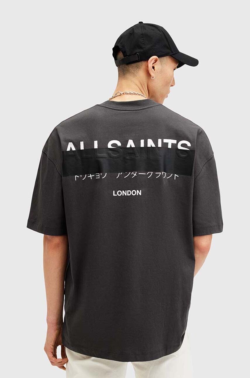 Бавовняна футболка AllSaints REDACT SS CREW чоловіча колір чорний з принтом M002PC