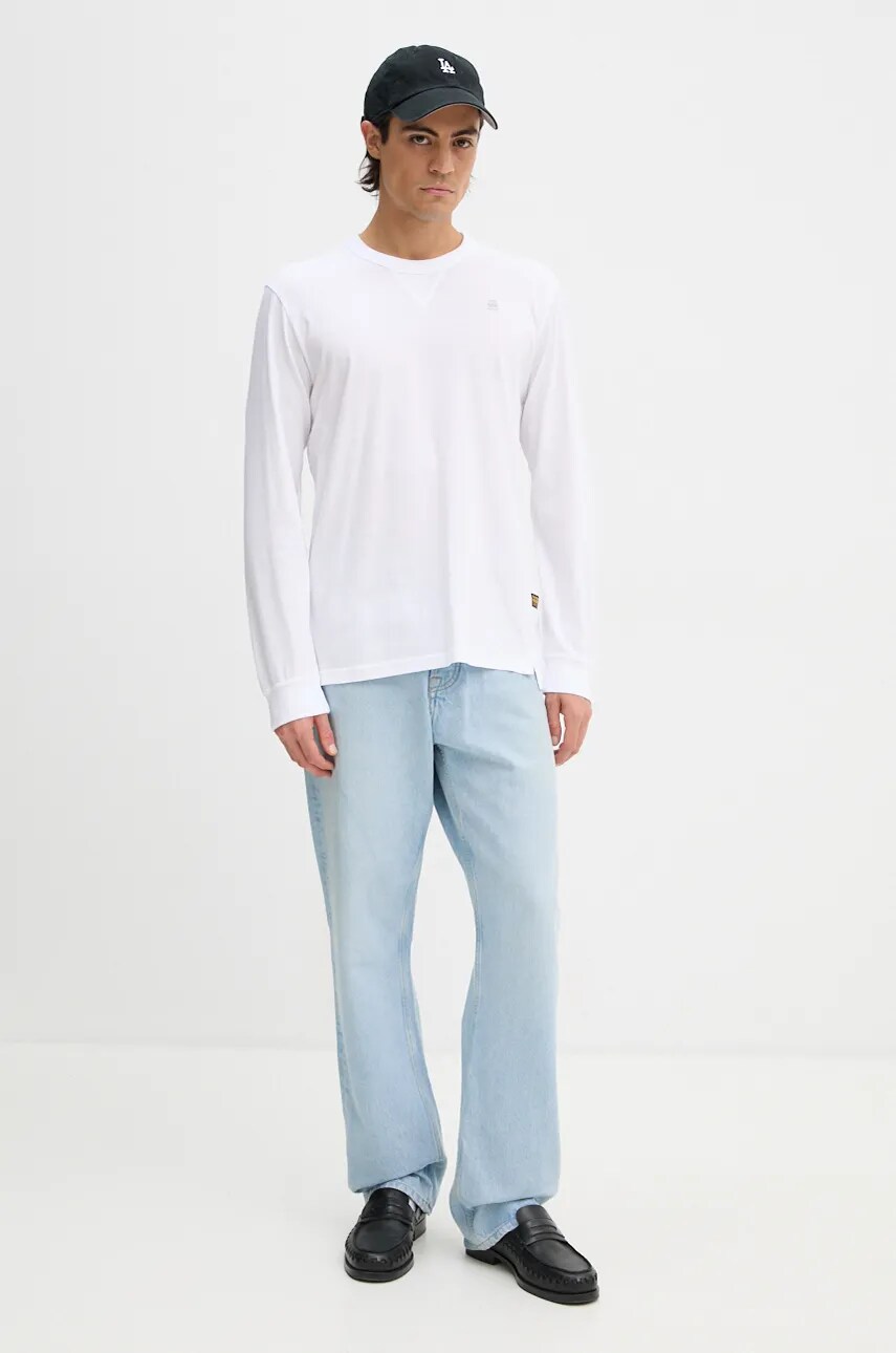 Бавовняний лонгслів G-Star Raw колір білий однотонний D25076-336