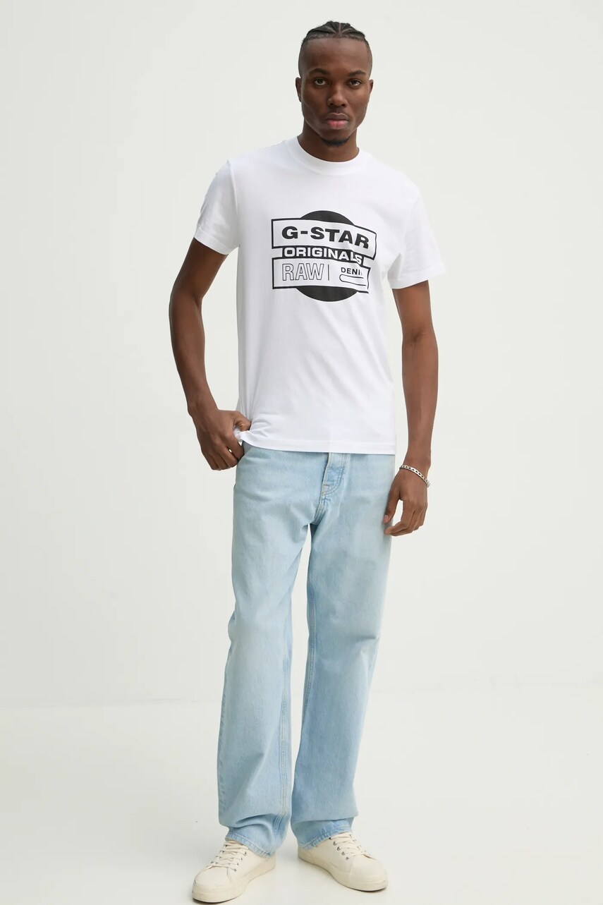 Бавовняна футболка G-Star Raw чоловіча колір білий з принтом D25443-8415