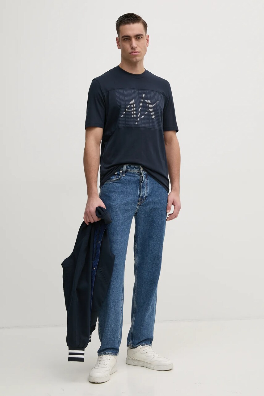 Бавовняна футболка Armani Exchange чоловіча колір синій з принтом 6DZTJD ZJBYZ