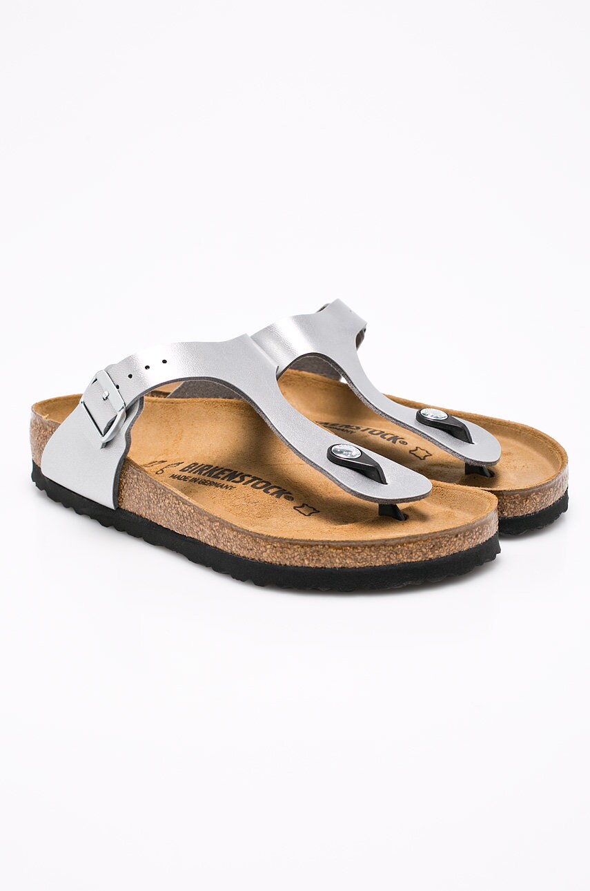 В'єтнамки Birkenstock Gizeh жіночі колір срібний на плоскому ходу