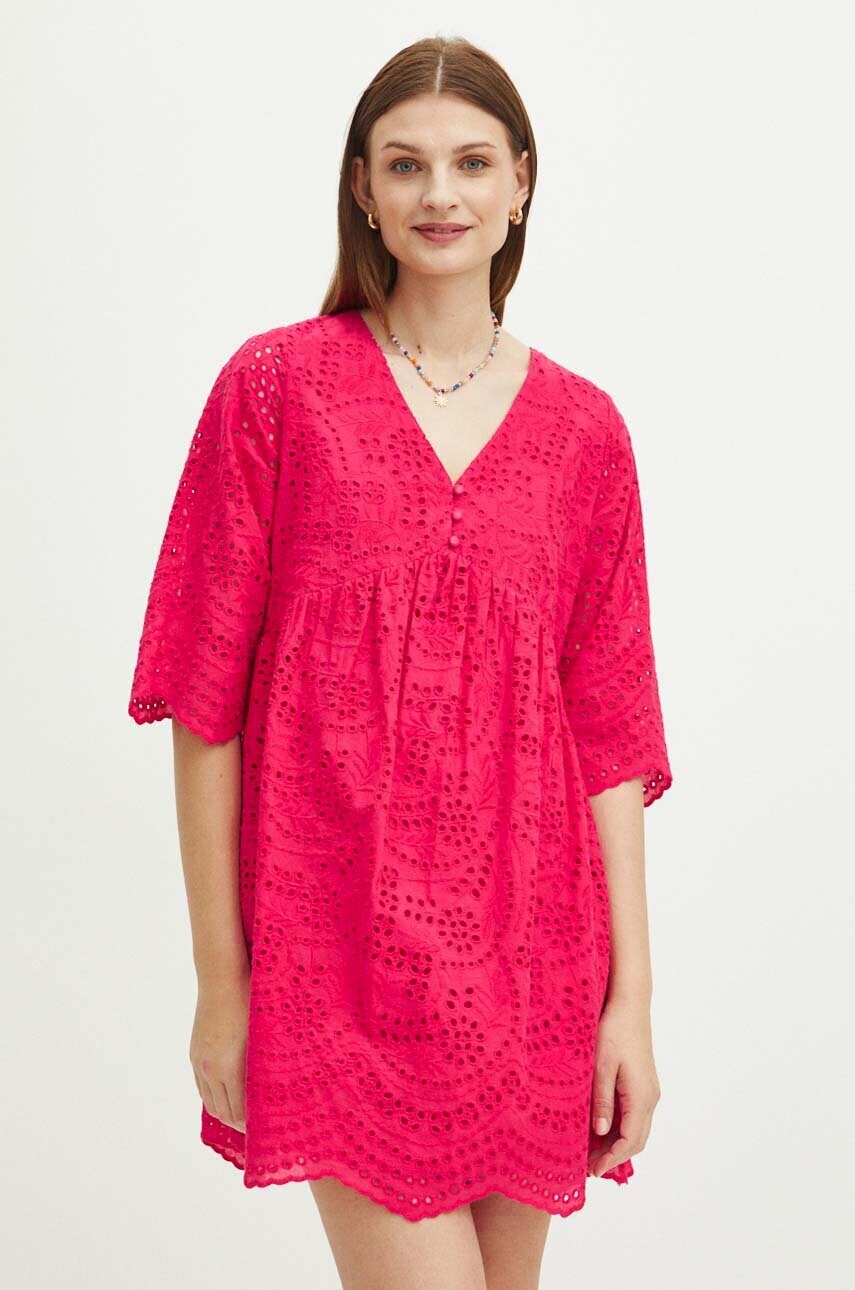 Бавовняна сукня Medicine колір рожевий mini oversize
