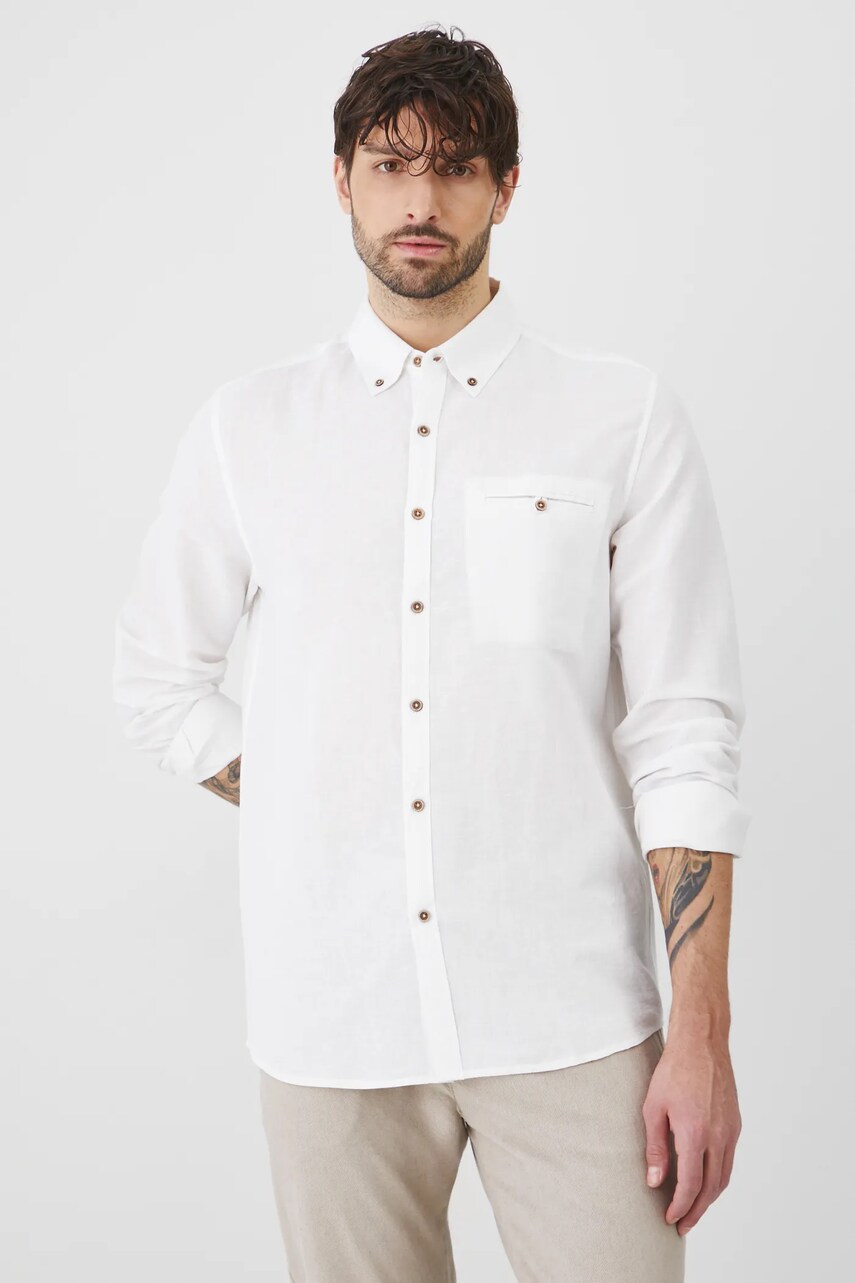 Сорочка з льону Medicine чоловіча колір білий regular комір button-down
