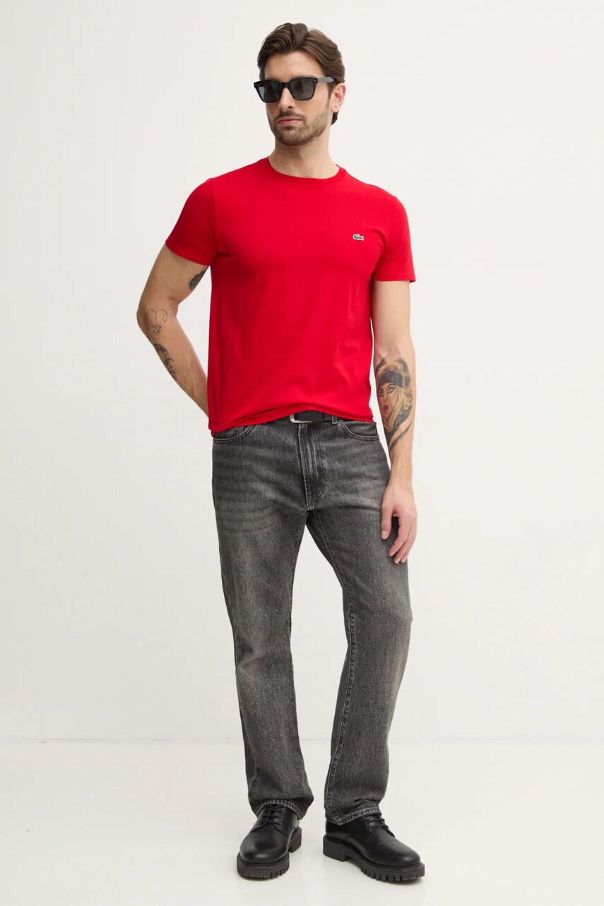 Бавовняна футболка Lacoste колір червоний однотонний TH6709-001.