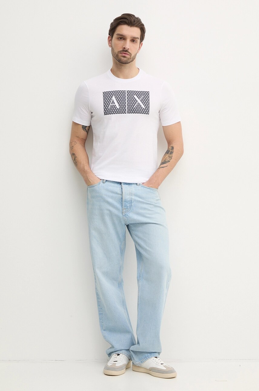 Бавовняна футболка Armani Exchange колір білий з принтом