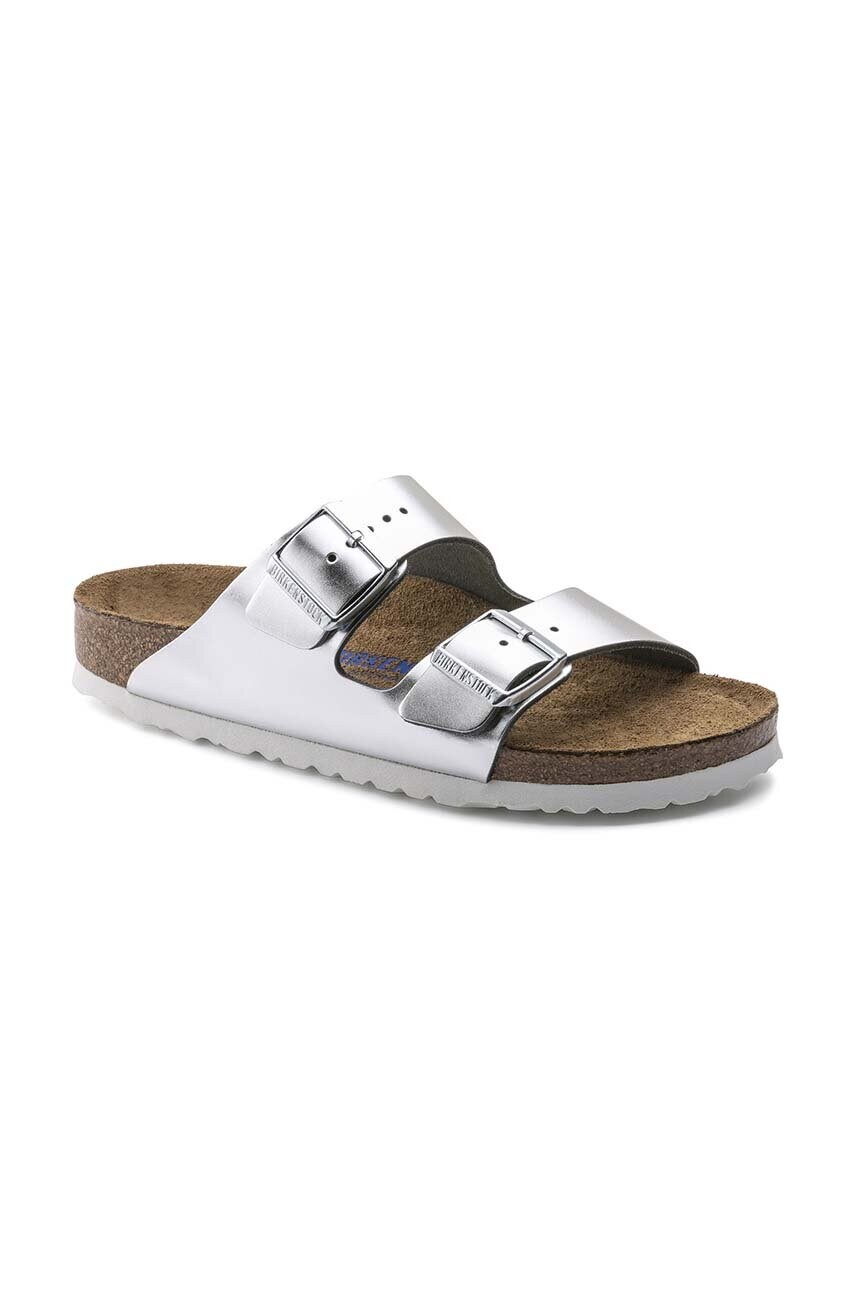 Шкіряні шльопанці Birkenstock Arizona жіночі колір срібний