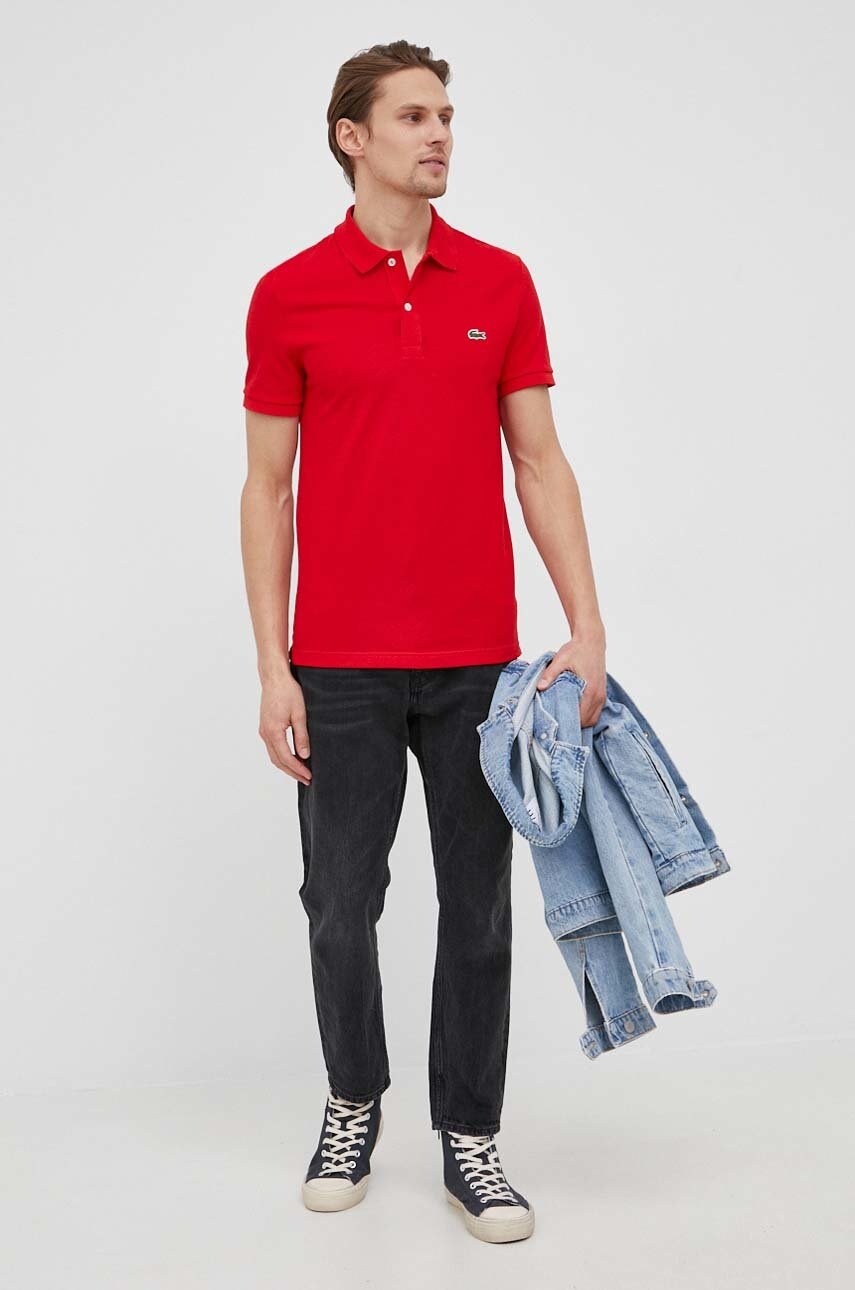 Бавовняне поло Lacoste колір червоний однотонний PH4012-001