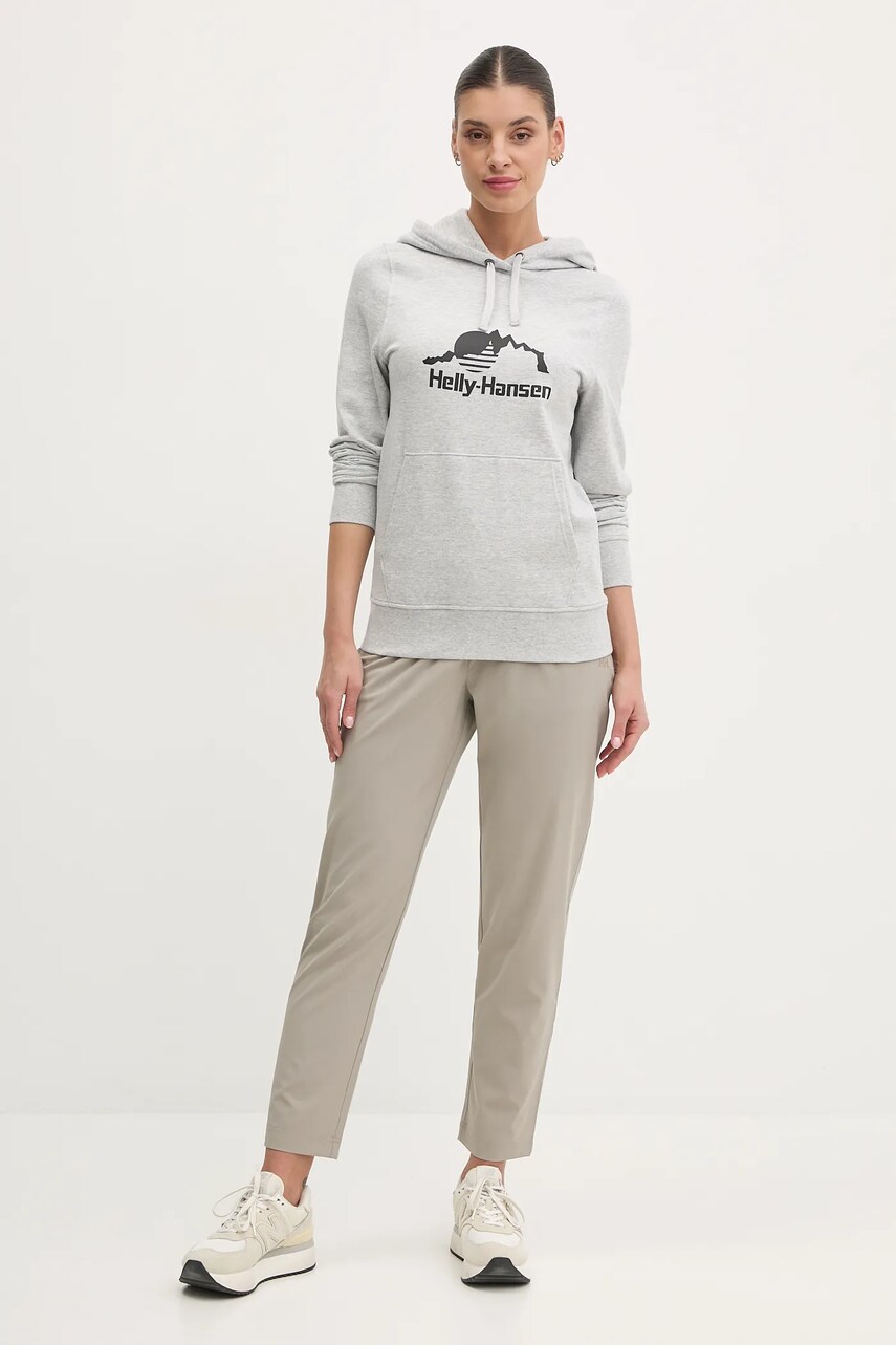 Кофта Helly Hansen NORD GRAPHIC жіноча колір сірий з капюшоном з принтом 62981