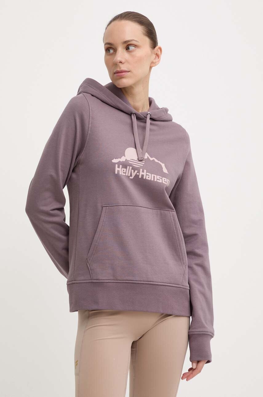 Кофта Helly Hansen NORD GRAPHIC жіноча колір фіолетовий з капюшоном з принтом 62981