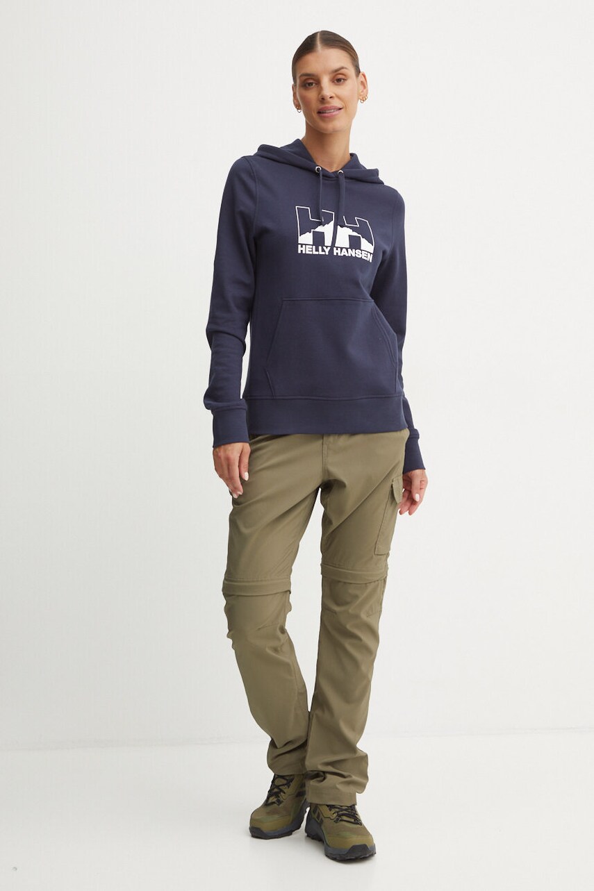 Купити Кофта Helly Hansen NORD GRAPHIC жіноча колір синій з капюшоном з принтом 62981 – головне зображення