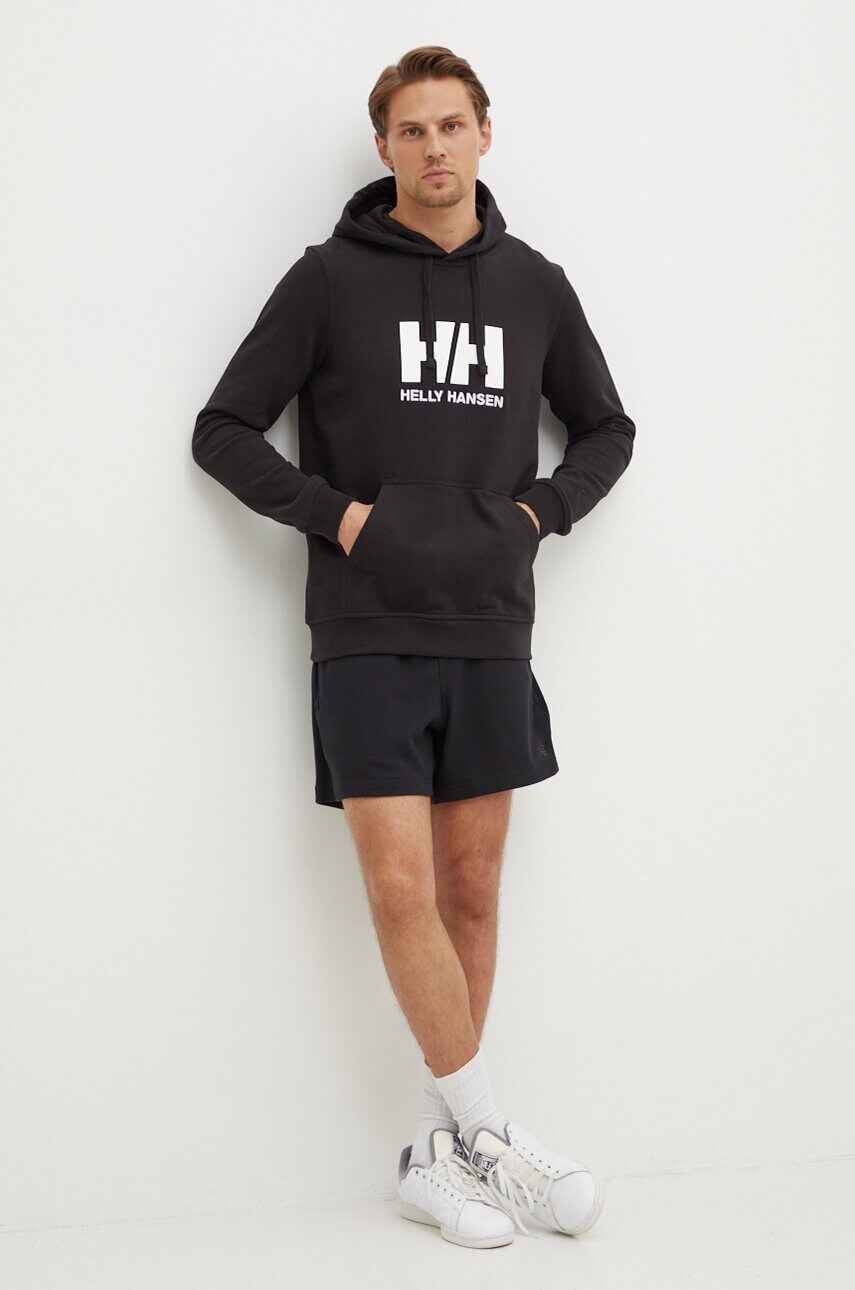 Бавовняна кофта Helly Hansen чоловіча колір чорний з капюшоном з аплікацією 33977-597