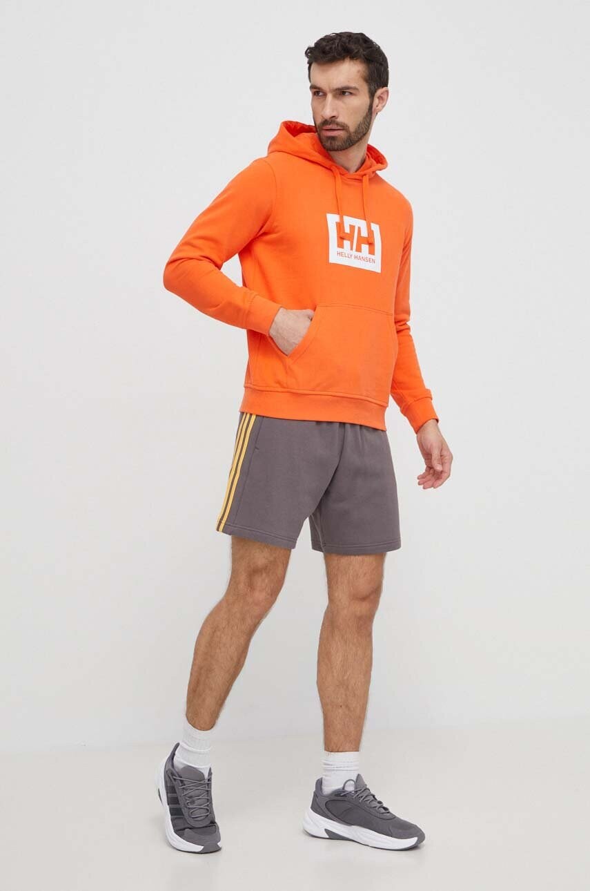 Бавовняна кофта Helly Hansen колір помаранчевий з капюшоном з принтом