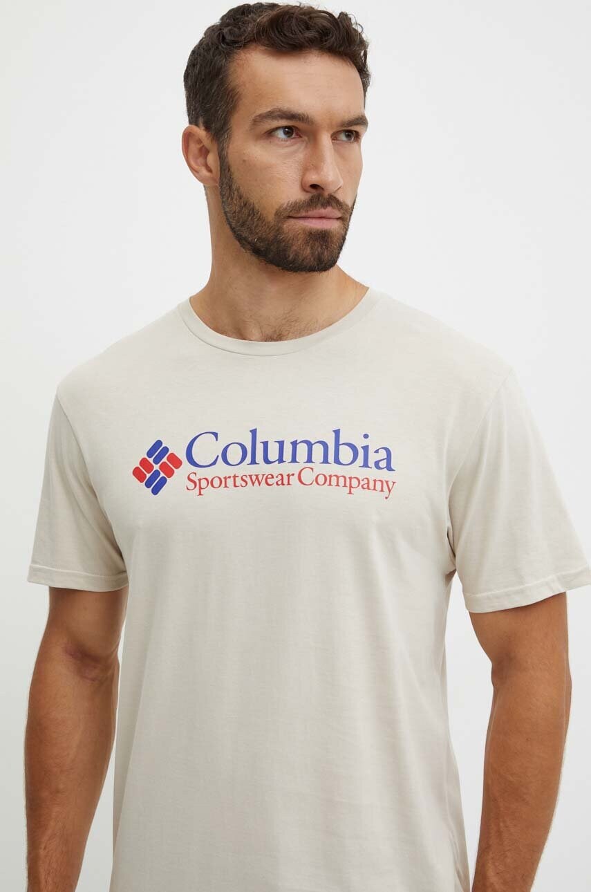 Футболка Columbia чоловічий колір бежевий з принтом