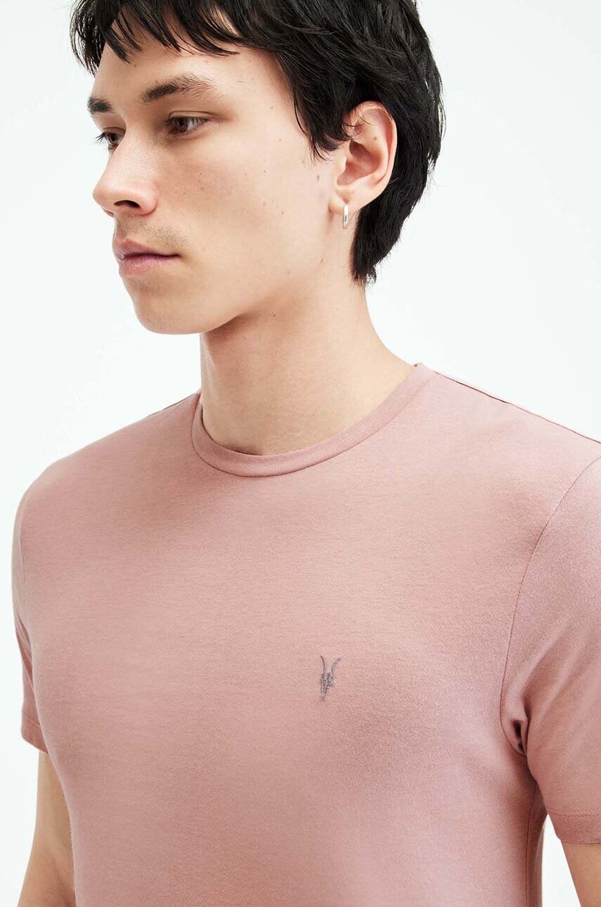 Бавовняна футболка AllSaints BRACE SS CREW чоловіча колір рожевий однотонна MD131G