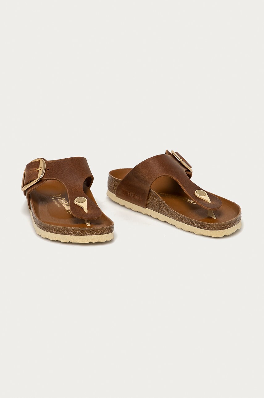 Шкіряні в'єтнамки Birkenstock Gizeh Big Buckle жіночі колір коричневий на плоскому ходу 1018785