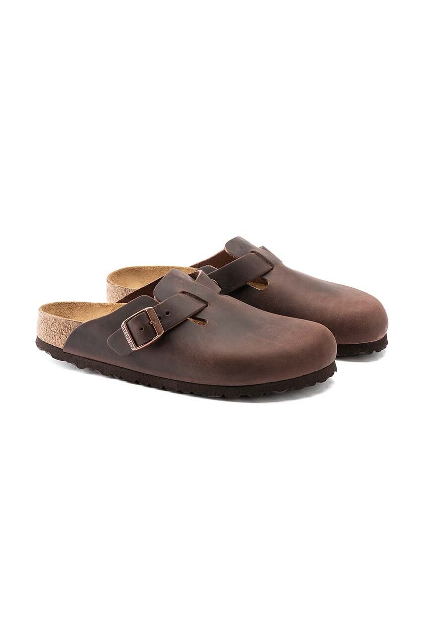 Шкіряні шльопанці Birkenstock Boston чоловічі колір коричневий 860131