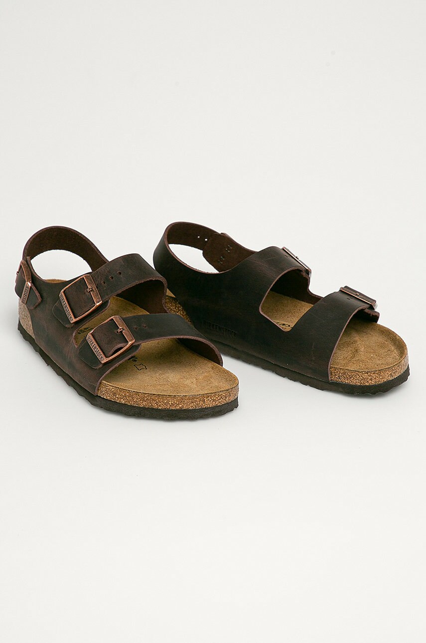 Шкіряні сандалі Birkenstock Milano чоловічі колір коричневий 34871