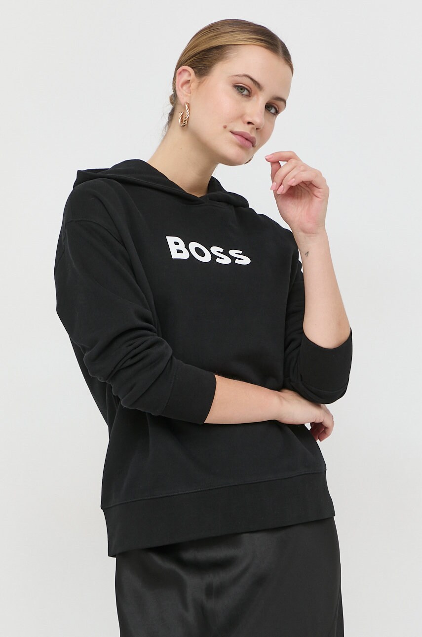 Бавовняна кофта BOSS жіноча колір чорний з принтом
