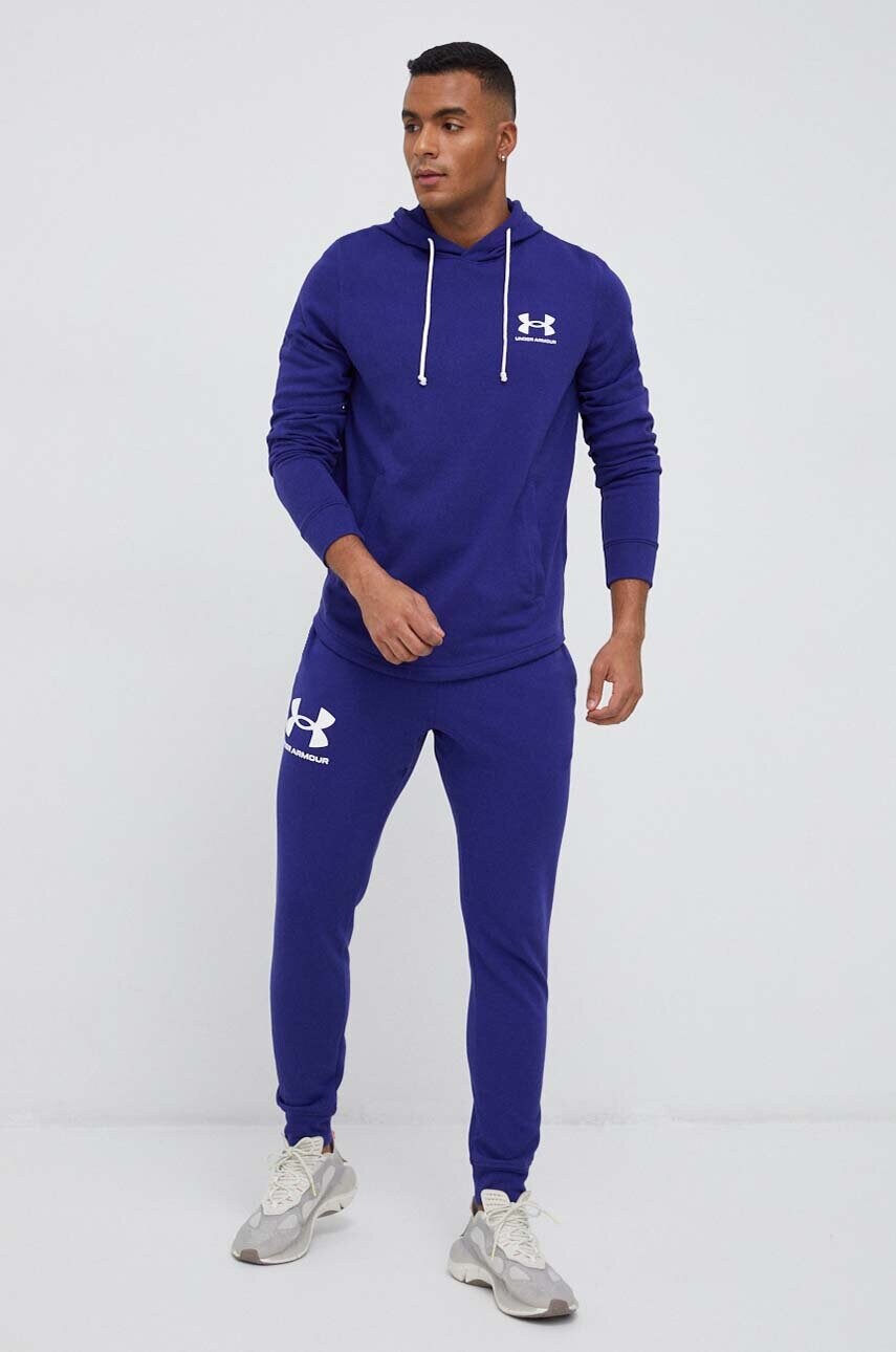 Кофта Under Armour чоловіча колір фіолетовий з капюшоном з принтом