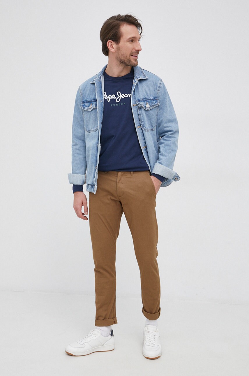 Бавовняний лонгслів Pepe Jeans EGGO LONG N колір синій з принтом PM508209.595