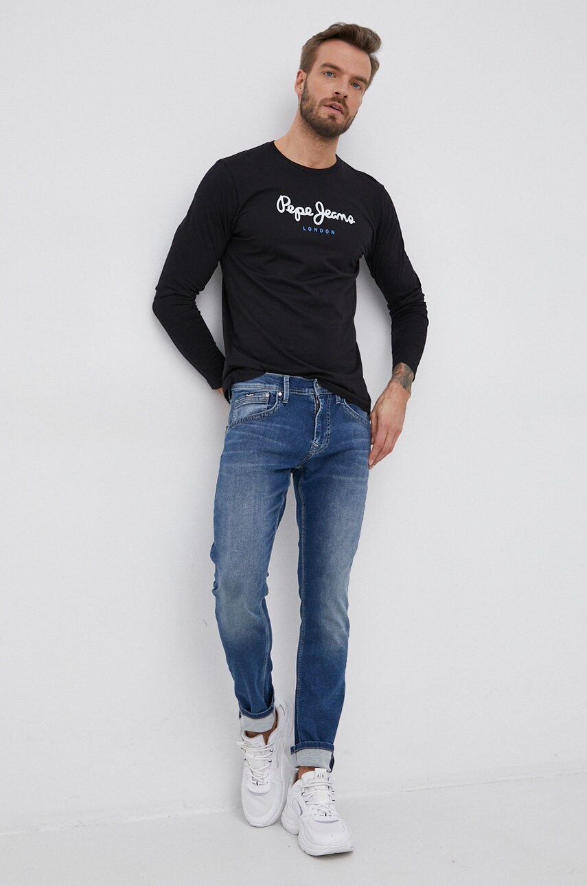 Бавовняний лонгслів Pepe Jeans Eggo Long N колір чорний гладкий PM508209.999