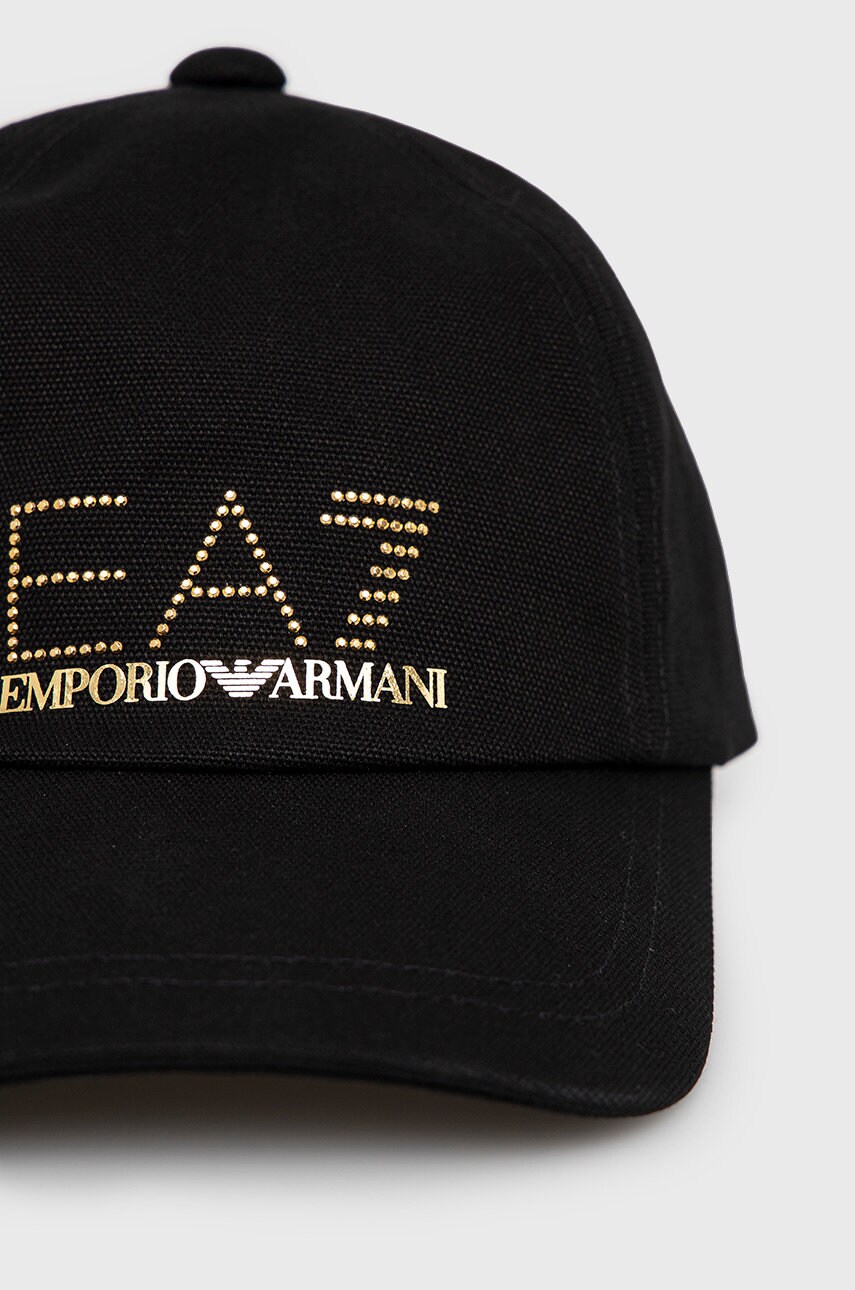 Бавовняна кепка EA7 Emporio Armani колір чорний з аплікацією