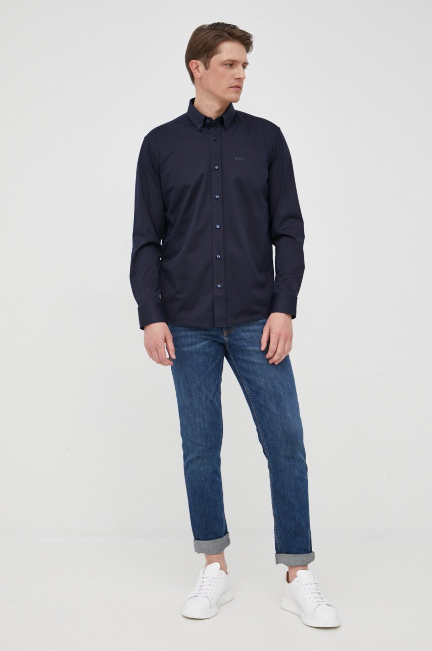 Сорочка BOSS чоловіча колір синій regular комір button-down